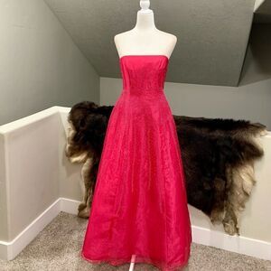 Strapless & Back Cut-out Beaded Organza Party Dress